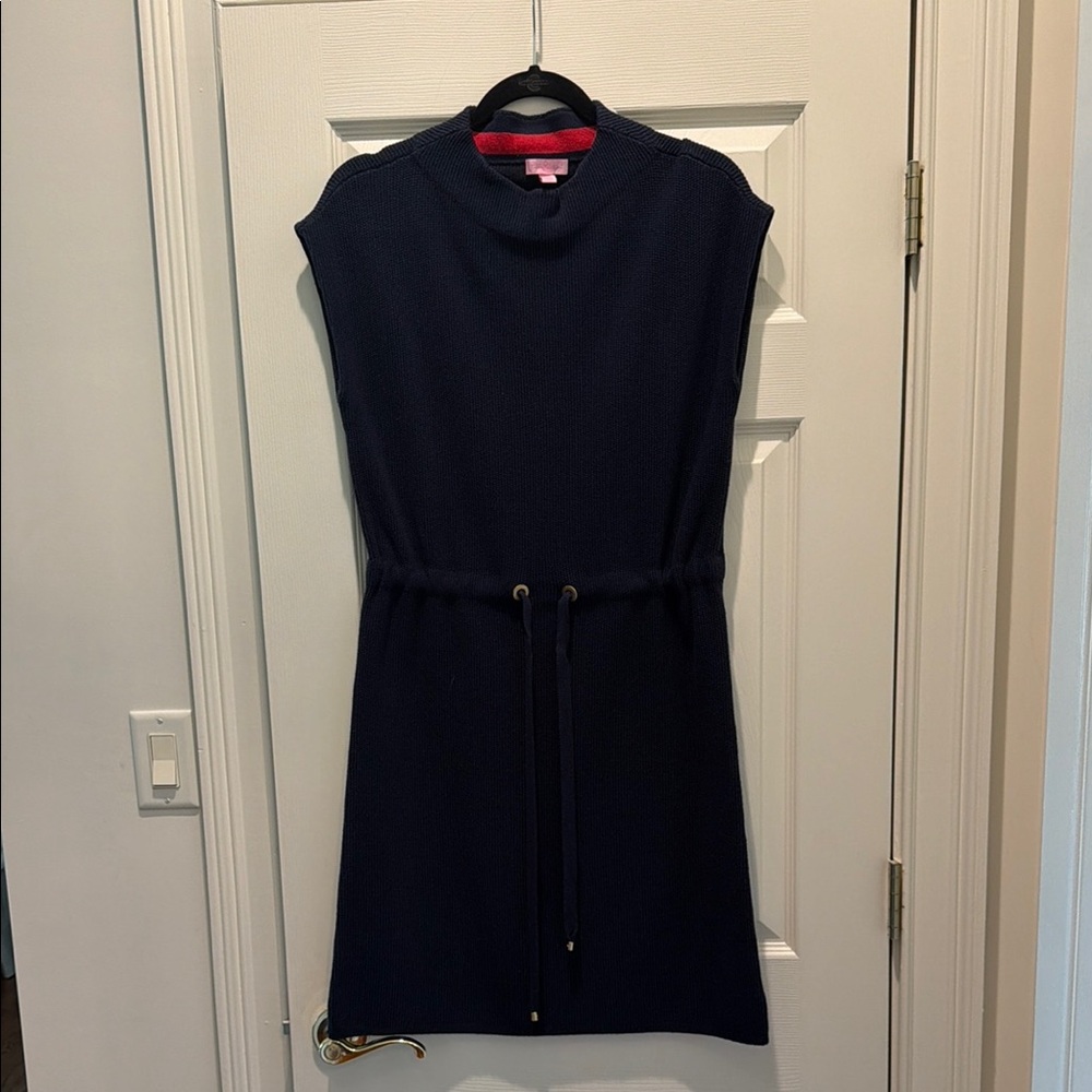 Lilly Pulitzer Navy Sleeveless Midi Knit Dress with Drawstring. Sz S exc cond
